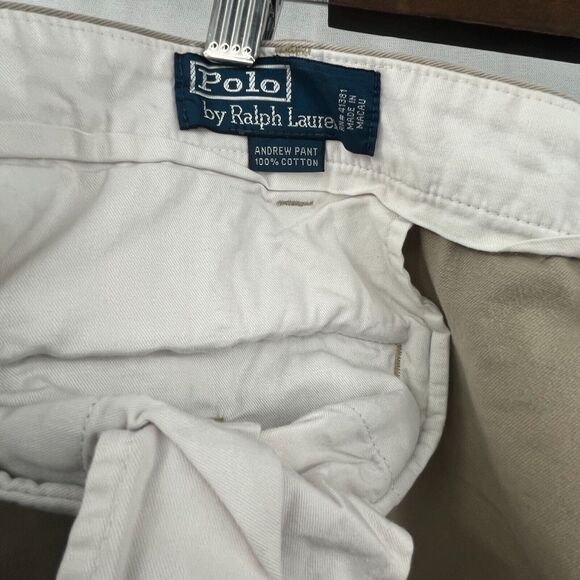 Polo by Ralph Lauren Andrew Pleated Chino Pant 42x32 Khaki Beige Preppy Vintage - Picture 5 of 6